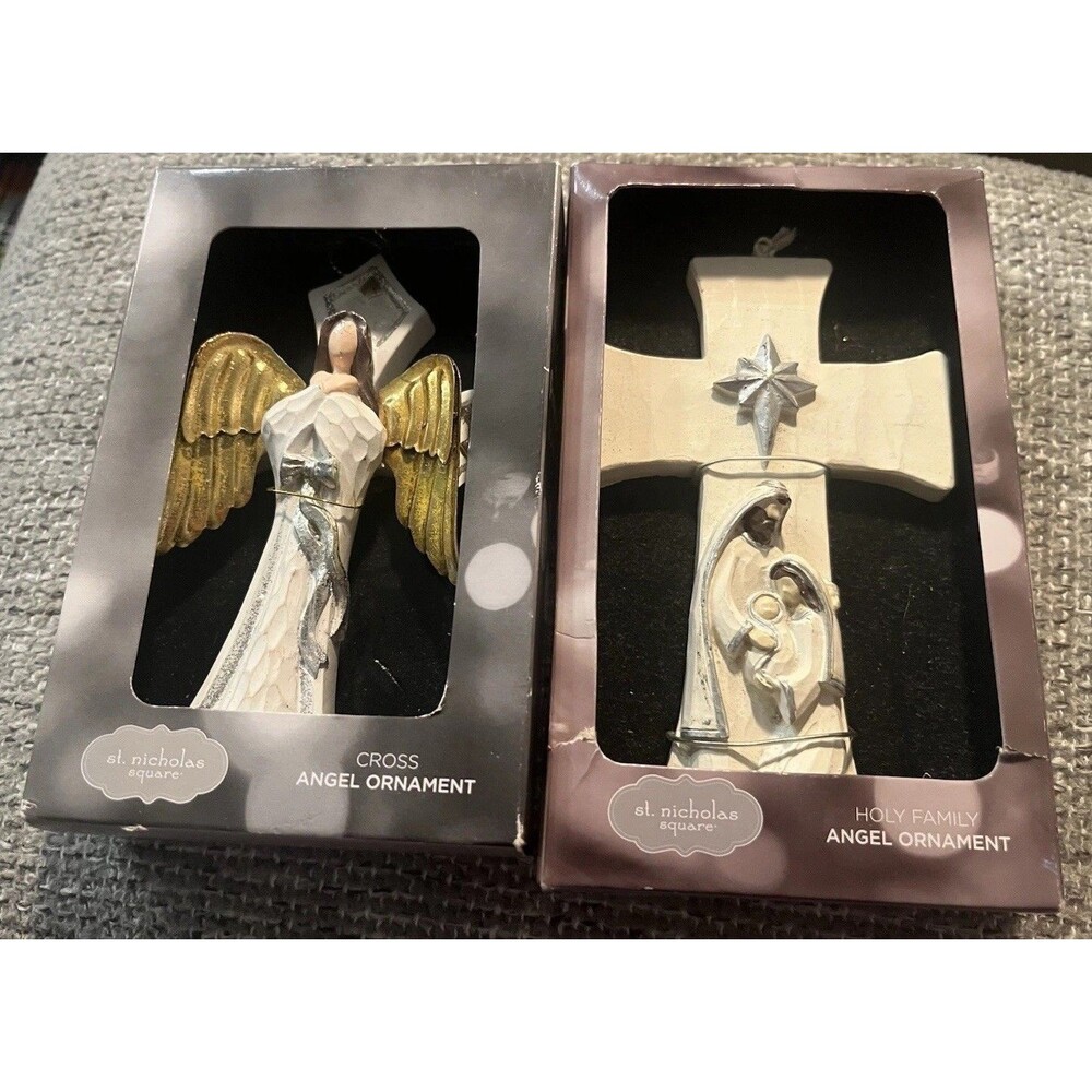St. Nicholas Square Peace & Love Angel Cross Resin Hanging Ornaments Set of 2